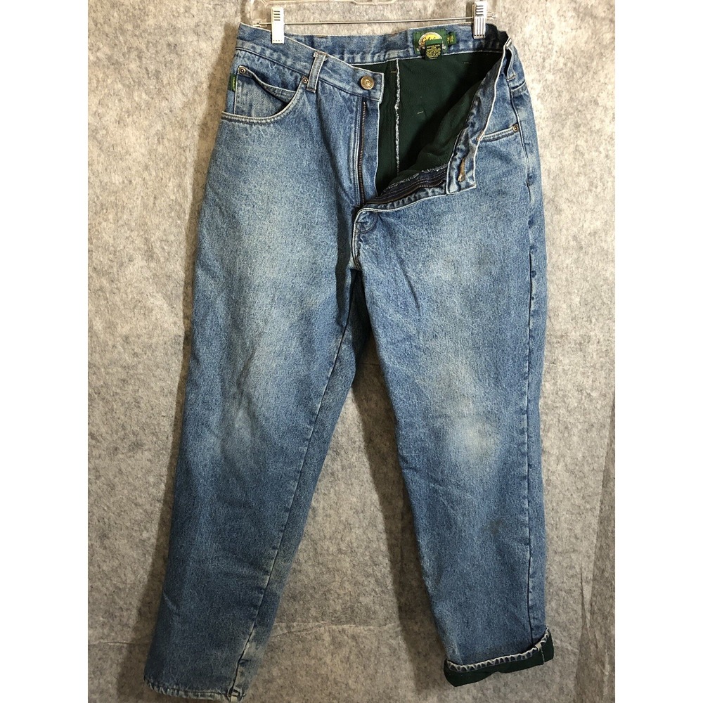 Cabela's Jeans Men 34x34 Blue Denim Fleece Lined Workwear Hike Camp Outdoor
